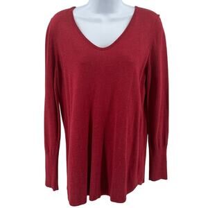 NIC+ZOE Sweet Dreams Shirt Womens M Red V-Neck Pullover Long Sleeve Knit Stretch